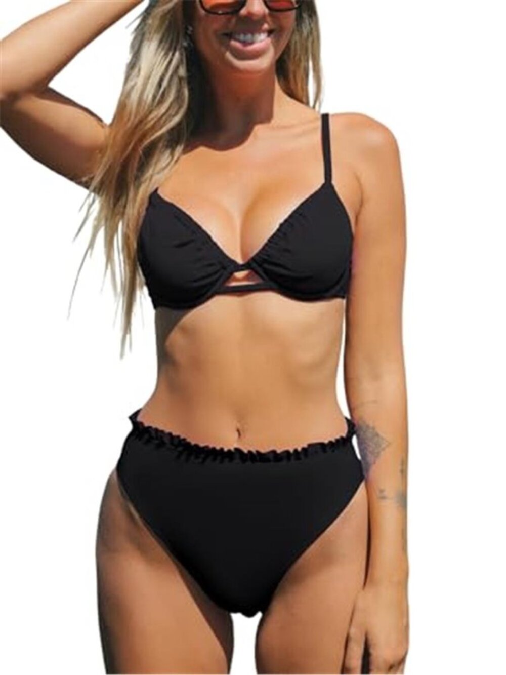 Womens Black Two Piece Bikini Set High Waisted Push Up Cheeky Bathing Suit Beach